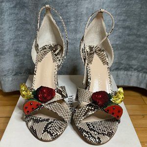 Aquazarra snakeskin with sequin fruit strappy heels NIB size 37